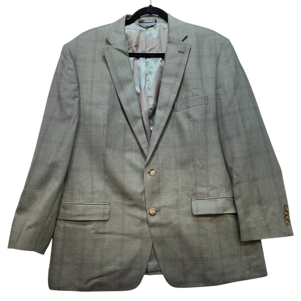 Lauren Ralph Lauren Mens Blazer Jacket 100% Wool Size 48L Gray Herringbone Patte